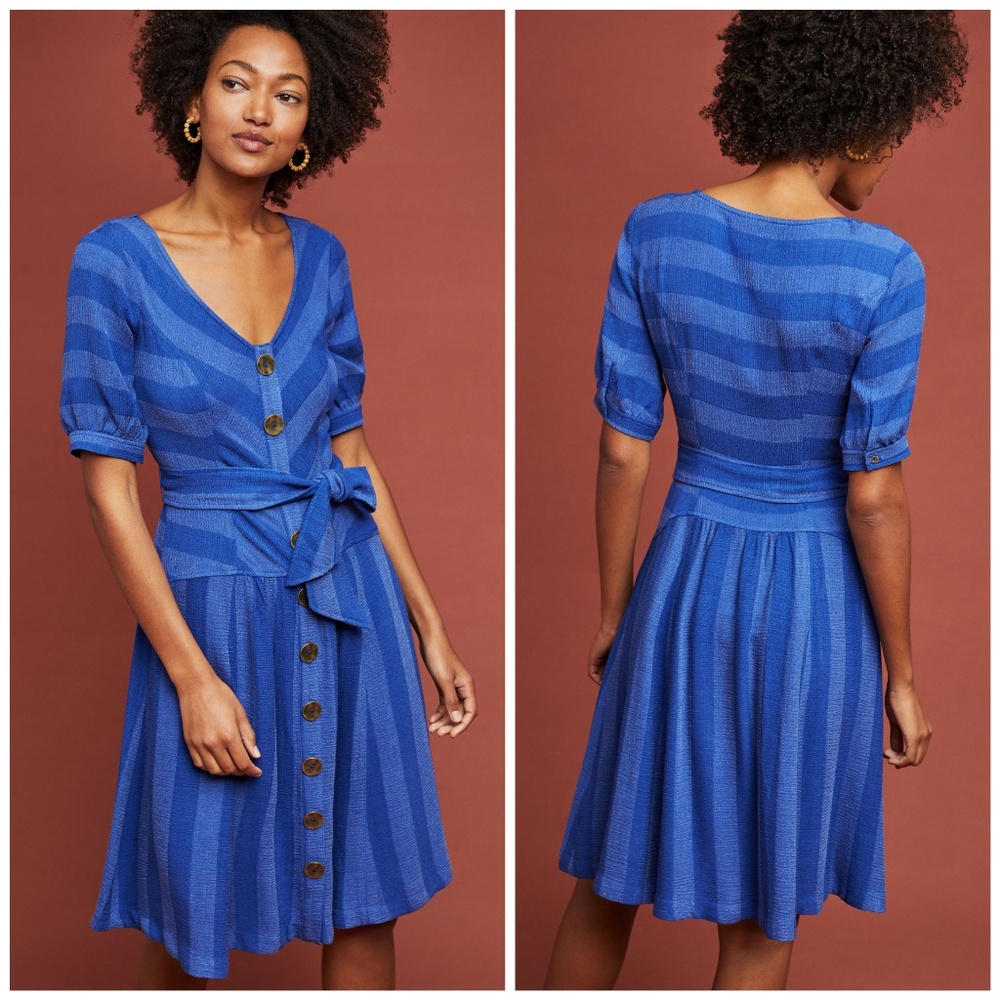 NWT, Anthropologie, Maeve Tonal Striped Blue Dress - Picture 3 of 4